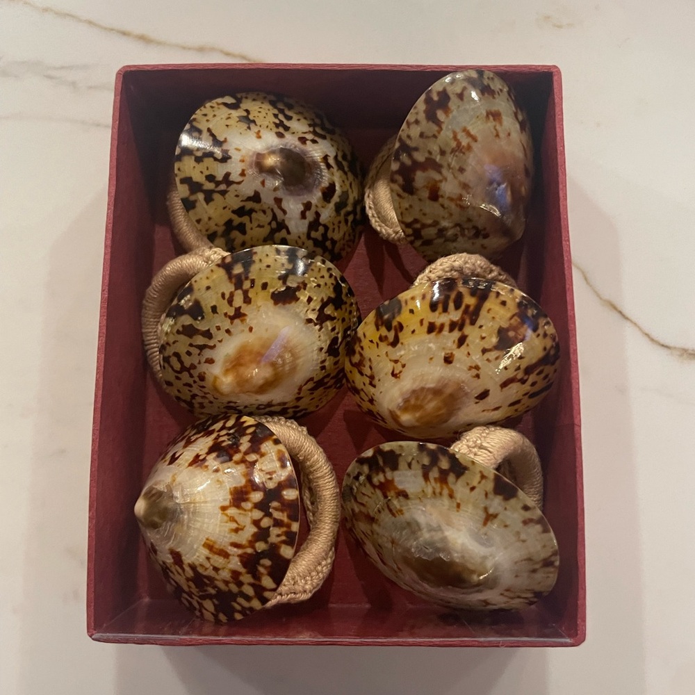 6 Seashell napkin rings. Purchased in the Philippines. These are in EUC boho!